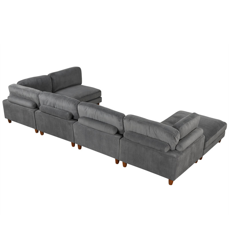 Canapé modulaire moderne de 163 po avec repose-pieds en L pour salon, bureau et appartement, Gris