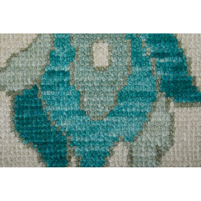 Karina Hand Knotted Wool Oriental Area Rug in Ivory/Green/Gray/Blue, Rectangle 12' x 15'
