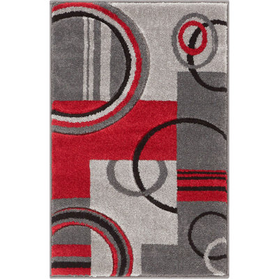 Shaliya Galaxy Waves Grey Red Modern Geometric Rug