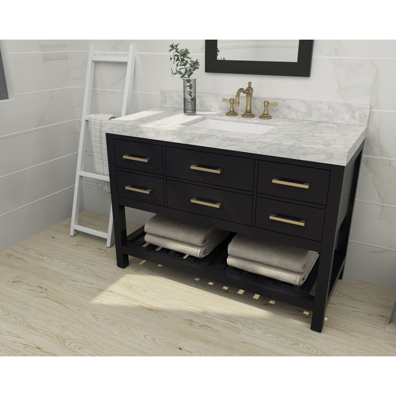 Elizabeth 48'' W Single Vanity, Carrara White, Gold, Black Onyx