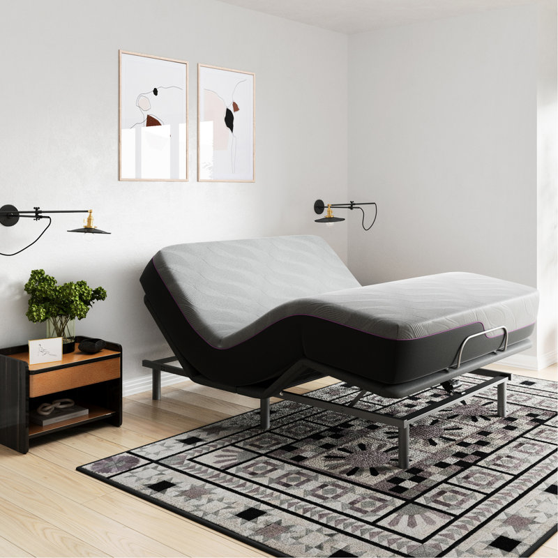 Lit réglable en acier léger - Conception pliable, base grand 79 po x 59 po, hauteur de 12 po, élévation de la tête et des pieds