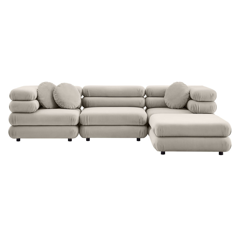 Canapé modulaire en velours 4 pièces Jubilee, Velours amande