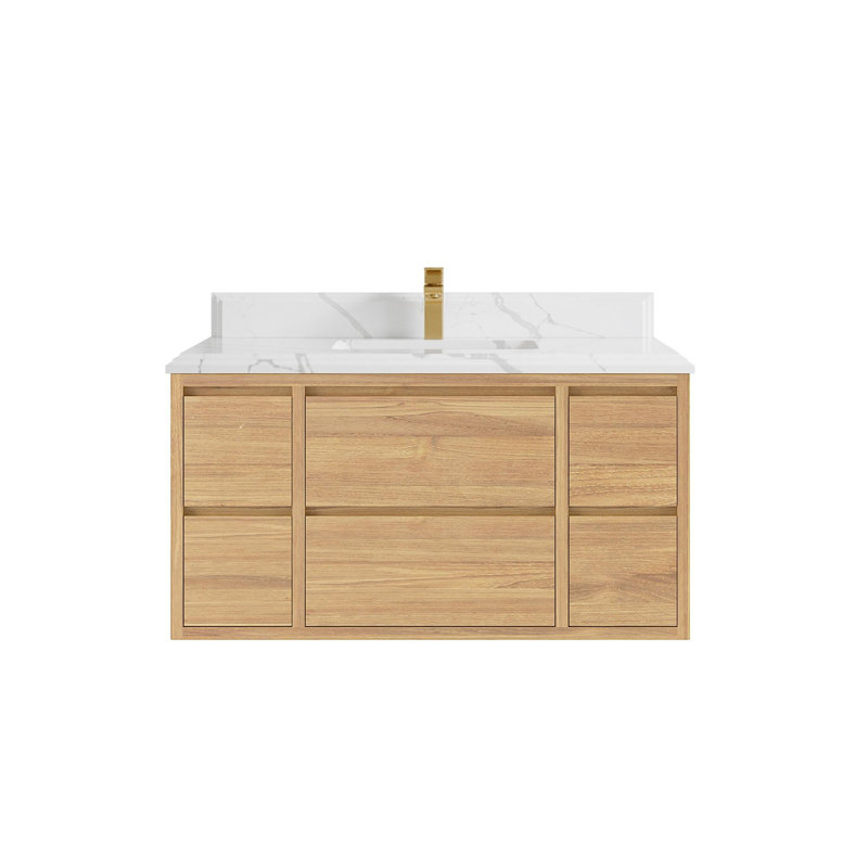Teck flottant Madison X P 22 po De meuble-lavabo simple en D naturel, Calacatta Laza