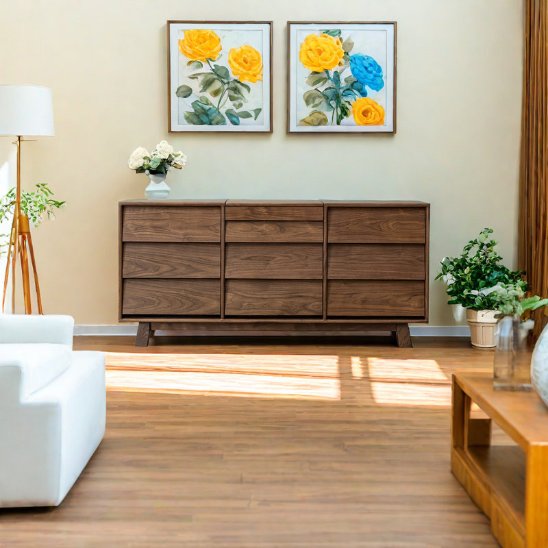 Commode d'appoint en bois massif noyer noir de style moderne