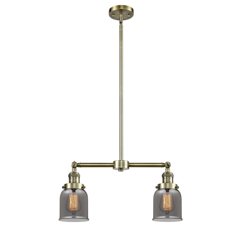 Bell - 2 Light 21" Island Light, Plated Smoked, 6 Watt Vinage LED Bulb, Antique Brass