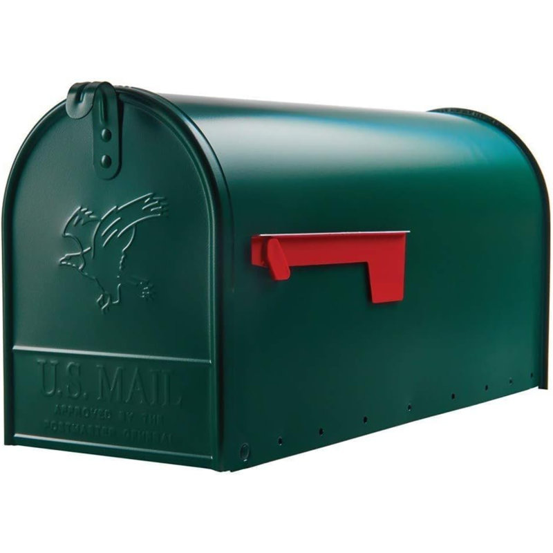 À l'extérieur de la boîte aux lettres horizontale classique côté campagne, vert foncé, L 20-1 / 2 po x H 8-1 / 2 po x l 6-7 / 8 po, fabriquée aux États-Unis.