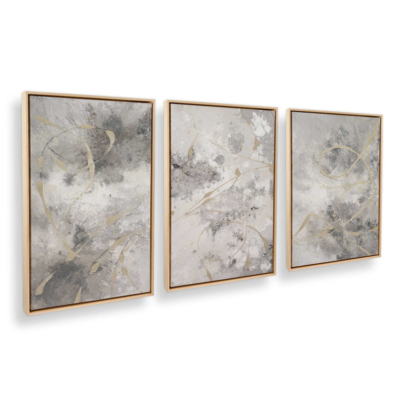 30 "x 20" Gilded Whispers, ensemble de 3 impressions sur toile dans un cadre en chrome poli, Érable américain encadré