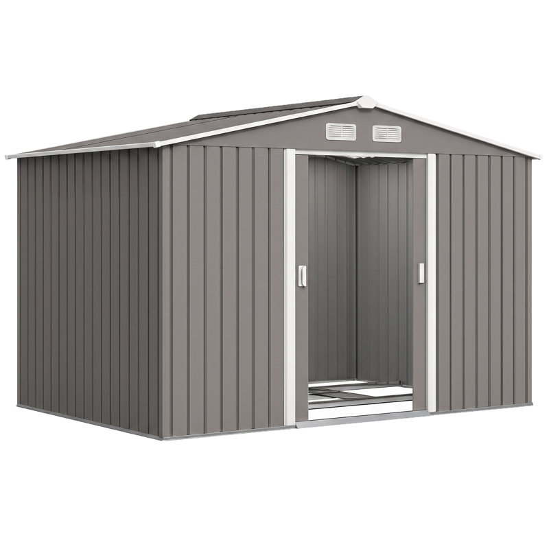 Outsunny 9 x 6 ft Metal Garden Shed Waterproof Galvanised Grey