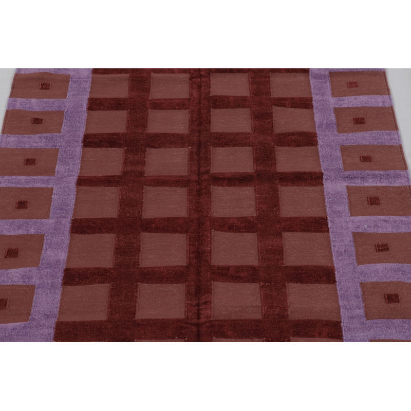 Kilim & Flat Weave Cotton Geometric Area Rug in Red, Purple