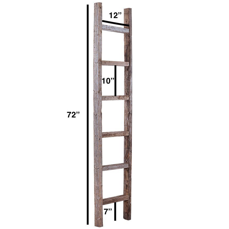 Rustic Gray and Brown Solid Wood 6 ft Blanket Ladder