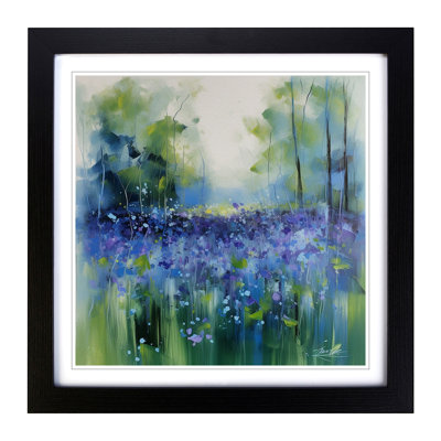 Bluebell Field Gestural Art - Framed Print
