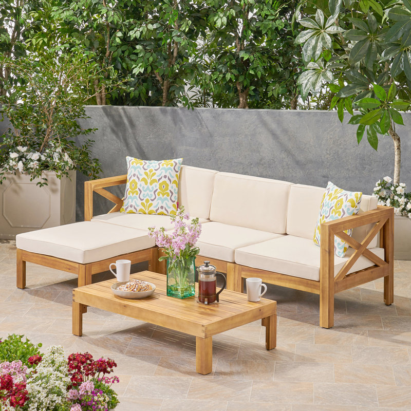 Ensemble de canapé en alcôve Lhape, Beige, Teck