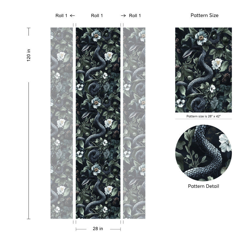 Rouleau de papier peint à motif floral foncé Moody