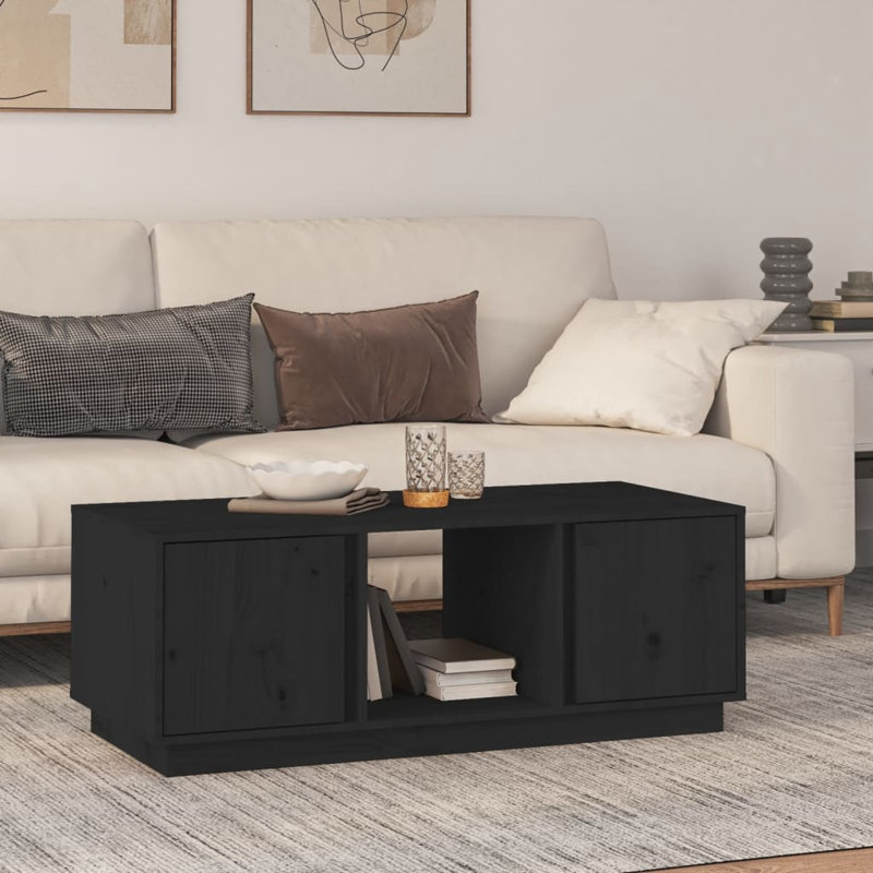 Tenley Solid Wood Floor Shelf Coffee Table with Storage, Black