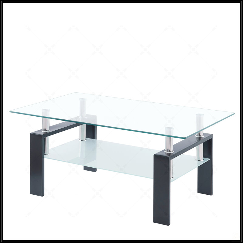 Table basse en verre trempé, Transparent, Noir / blanc