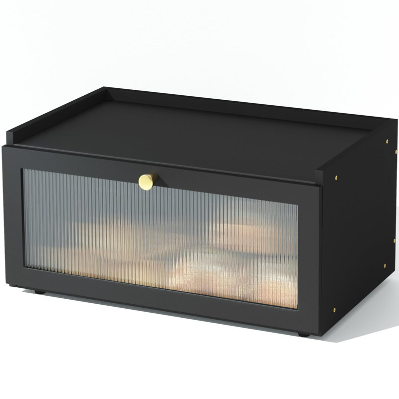 Bread Box For Kitchen Countertop,Large Modern Bamboo Bread Box With Window Bread Storage Container,(Black)
