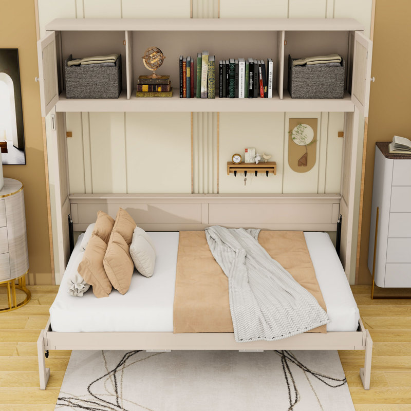 Lit escamotable double en bois avec rangement intégré et conception escamotable