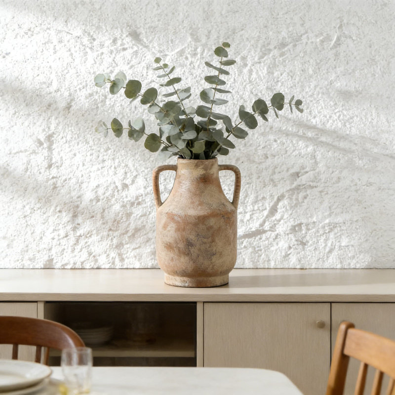 Vase en céramique fabriqué à la main avec poignées, Brun