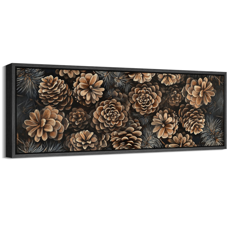 Brown Pine Tree Cones Artwork, Rustic Farmhouse Wall Pictures, Giclee Canvas Digital Print Extra Large Framed Wall Art, Black
