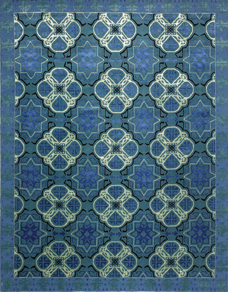 Capistrano Oriental Area Rug in Cobalt/Mint Green/Black, Rectangle 12' x 18'