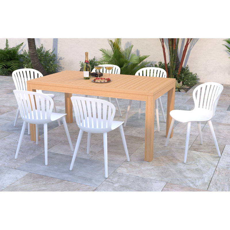 Anautica Outdoor Patio 7pc FSC Solid Teak Wood and Aluminum Dining Set, White