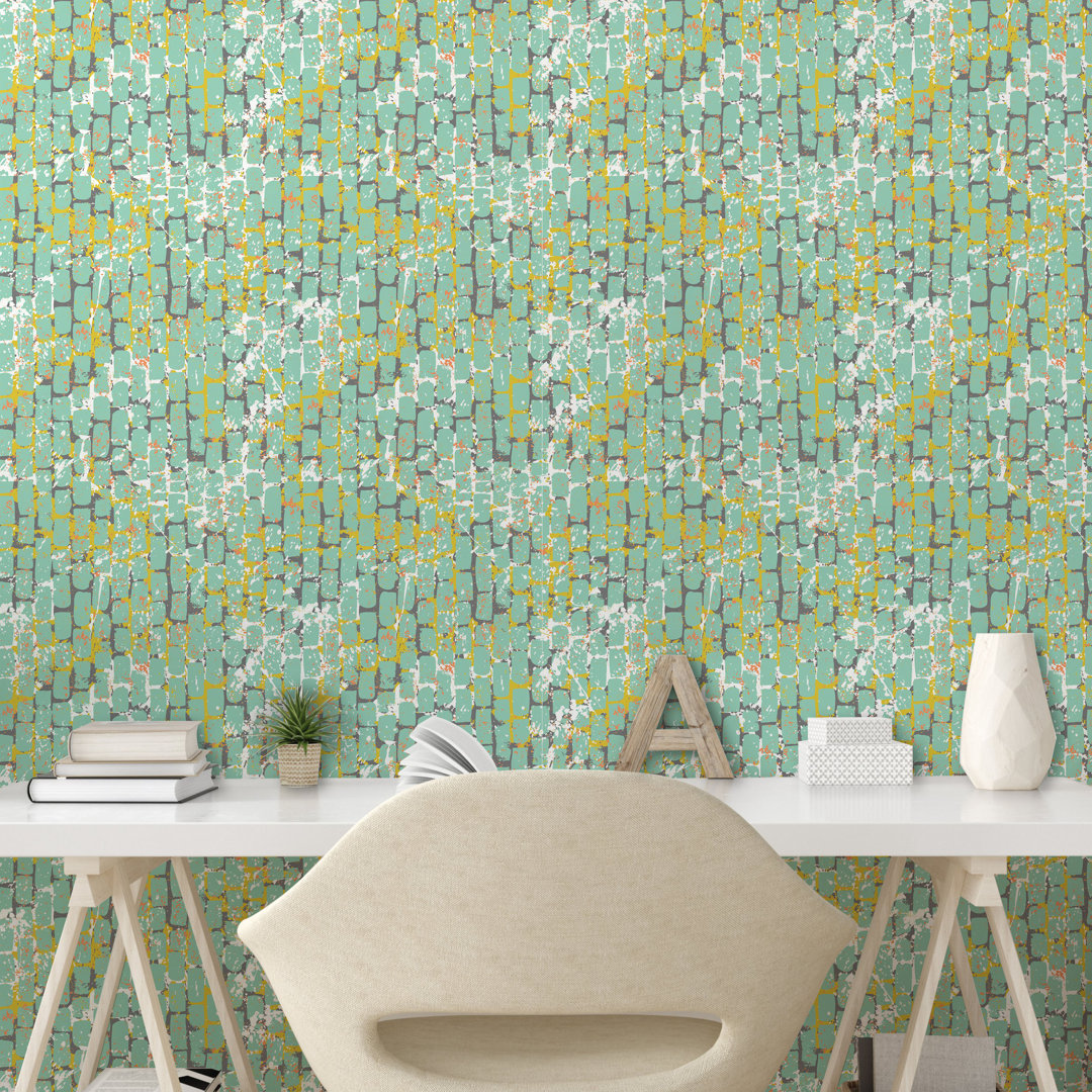 Abzieh- und Klebetapete, Grunge Wall Street Pattern, Backstein, Seafoam schwachgrau Gelb