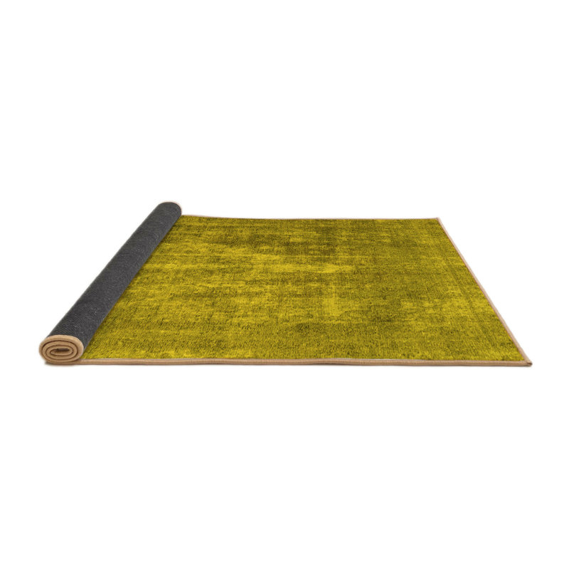 Tapis carré en laine / polyester abstrait tissé à la machine 4 pi x 4 pi jaune