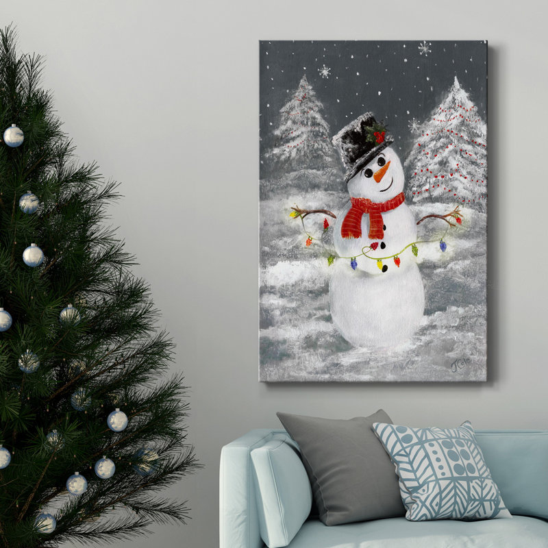 Festive Snowman I - impression sur toile tendue, H 12 po x l 8 po x P 1 po