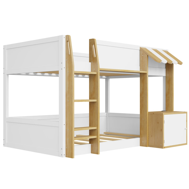 Twin Over Twin Bunk Bed with Integrated Desk, Storage, Ladder & USB Charging Ports, Space-Saving Kids Loft Bed, White