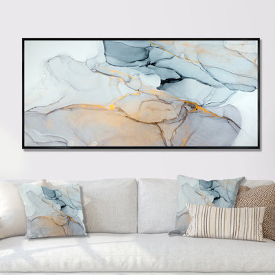 Luxry Blue and Grey Marble Ripples II - impression sur toile