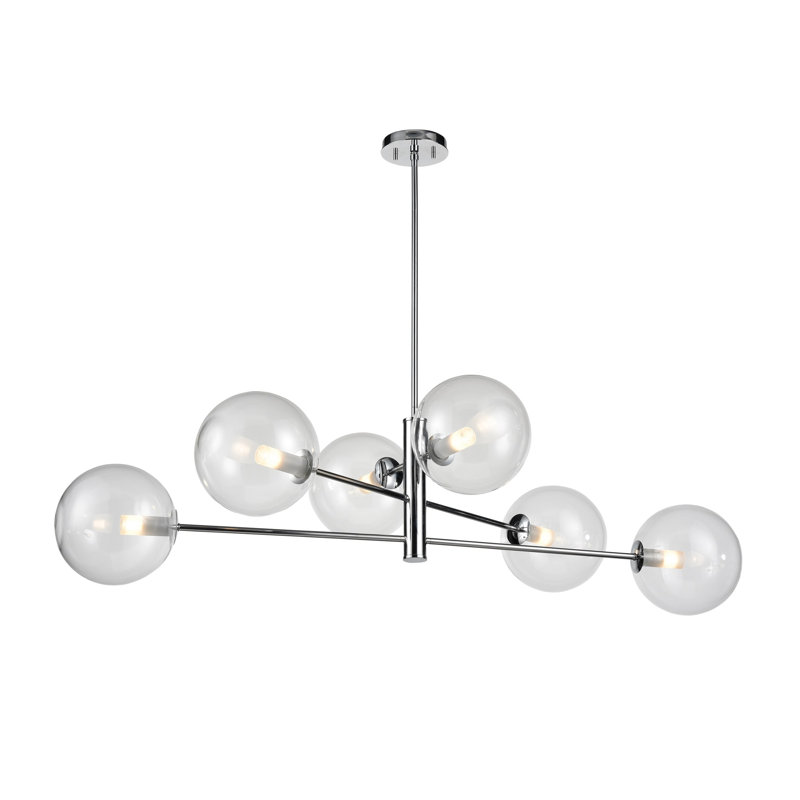 Lustree linéaire 6 lumières spoutnik modern Sumner, Chrome, Transparent