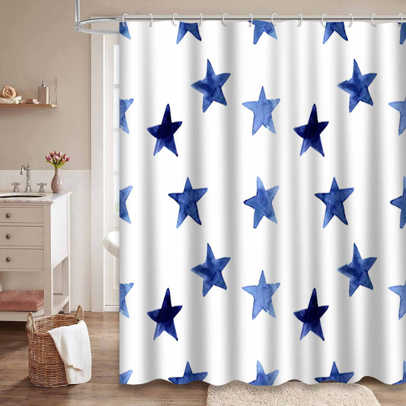Rideau de douche sans couture aquarelle indigo bleu avec 12 crochets, L 72 po x l 84 po