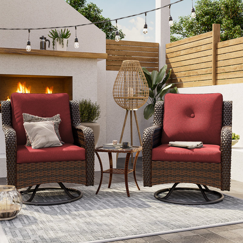 Samya 2 - Person Oversized Swivel Rocker Outdoor Seating Group with Cushions, Red