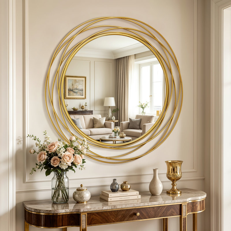 Round Wall Mirror, Gold