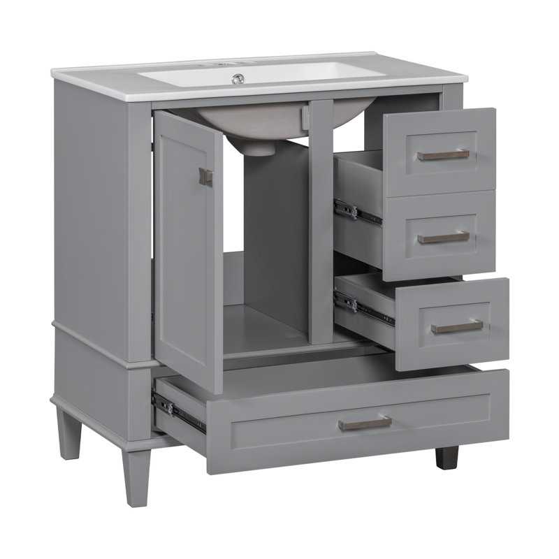 30" Modern Simple Design Bathroom Vanity, Silver, Gray