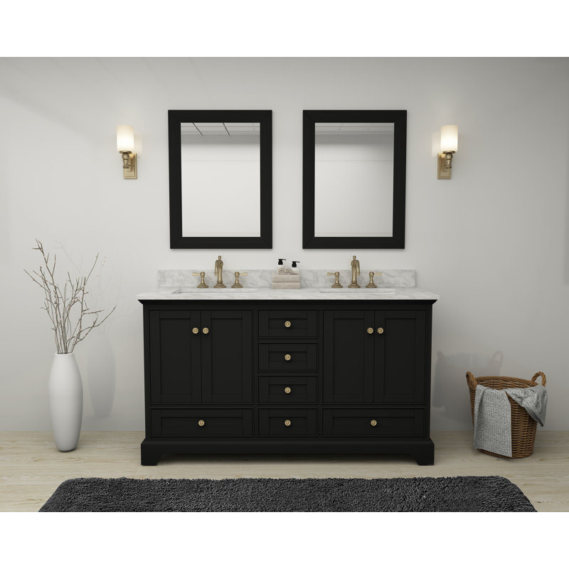 Audrey 60'' W Double Vanity, Gold, White, Carrara White