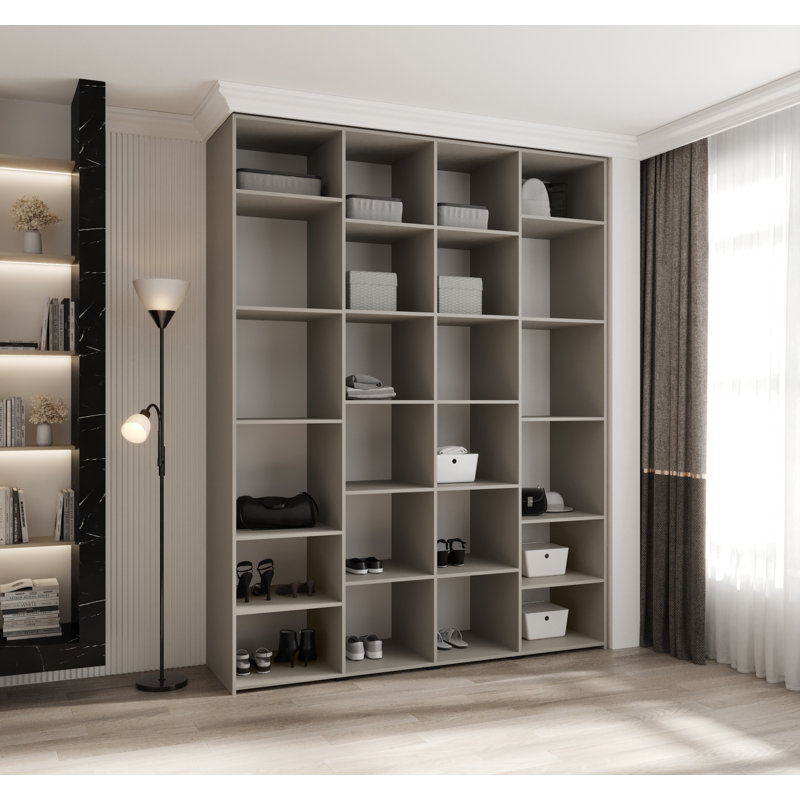 4 Door Manufactured Wood Wardrobe, 245.5 cm H x 190 cm W x 40 cm D, White Matt/Black