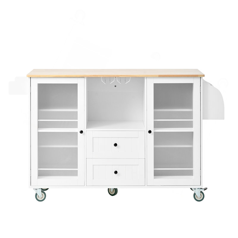 Chariot de rangement mobile pour îlot de cuisine sur roulettes avec plateau Dropleaf, porte-serviettes / épices, 2 tiroirs, armoire 2 portes