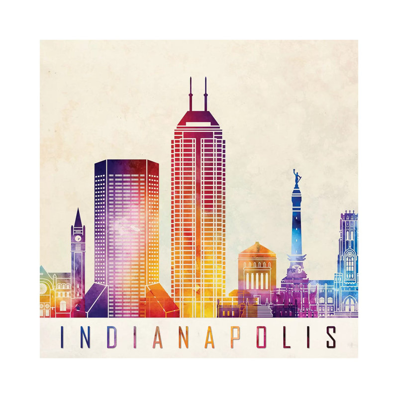 Indianapolis Landmarks Watercolour by Paul Rommer - Wrapped Canvas Gallery-Wrapped Canvas Giclée, 66.04 cm H x 66.04 cm W