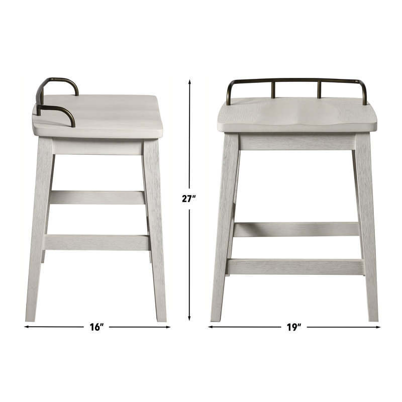 Ivory and Brown Wood Metal Backless Counter Stool