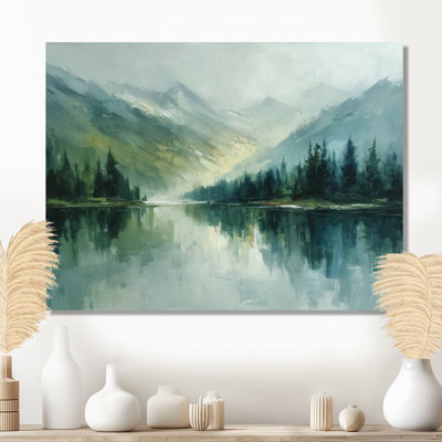 «Green Black Lake Breeze Sunrise Mist», reproduction d'art sur toile, paysage vert