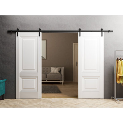 Porte de grange double robuste | Lucia 8831 soie blanche | Ensemble lourd de cintres en acier inoxydable 13 pi