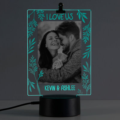 I Love Us Vertical Photo Frame and LED Night Light with Custom Personalization Laser Engraved on Acrylic Design Insert