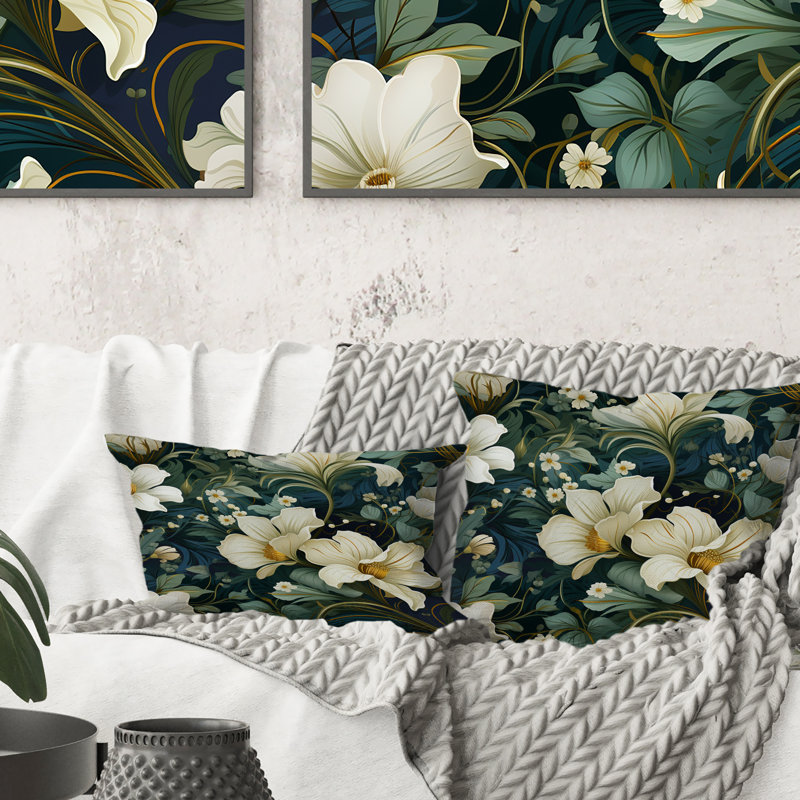 Fleurs vertes et beiges - Coussin imprimé floral