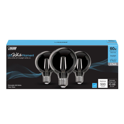 Ampoule à DEL filamentaire blanche moyenne G25 E26 Feit, équivalente à 60 watts, paquet de 3