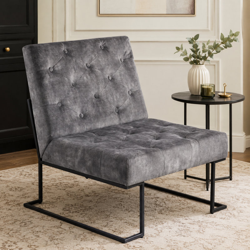 Fauteuil de chambre Klara, Velours gris foncé, Noir