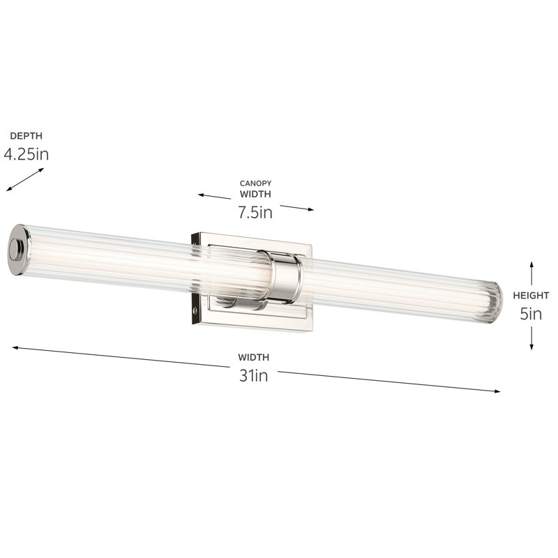 31" Linear Bath Bar Large LED with Clear Fluted Glass, Polished Nickel