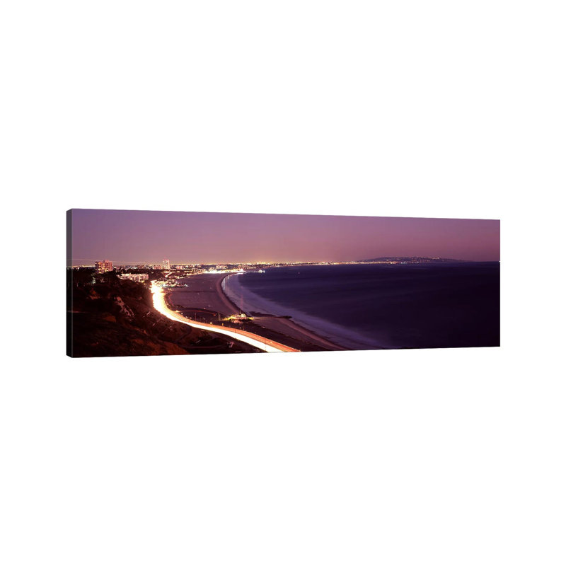 City Lit Up At Night, Highway 101, Santa Monica, Los Angeles County, California, USA - Wrapped Canvas Panoramic Print