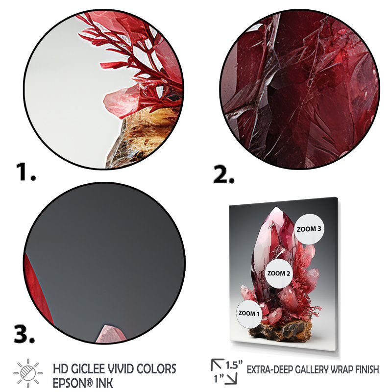 Pierre spirituelle rouge rhodonite - impression, H 32 po x l 24 po x P 1 po, Cadre photo noir