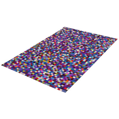 Tapis mauve / bleu / vert en cuir de vache fabriqué à la main Arutyunyan